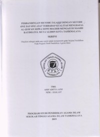 Image of PERBANDINGAN METODE TALAQQI DENGAN METODE ONE DAY ONE AYAT TERHADAP KUALITAS MENGHAFAL AL-QUR'AN SISWA SISWI MAGRIB MENGAJI DI MASJID RAUDHATUL MUTA'ALIMIN KOTA TASIKMALAYA