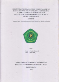 Image of EFEKTIVITAS PROGRAM DAUROH TAHFIDZ AL-QUR'AN
DALAM MENINGKATKAN KEMAMPUAN MENGHAFAL
AL-QUR'AN SISWA KELAS VIII MADRASAH 
TSANAWIYYAH PESANTREN PERSATUAN ISLAM 67 
BENDA TASIKMALAYA